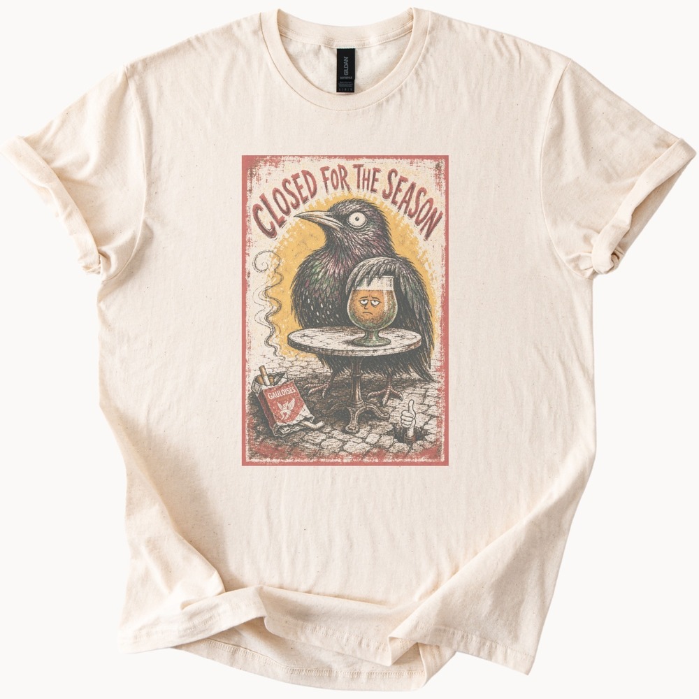 Surreal Bird Graphic Tee Vintage Woodcut Style Dark Art